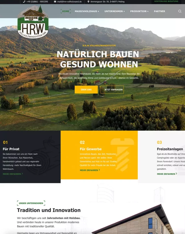 Webseite der Firma HRW in Peiting