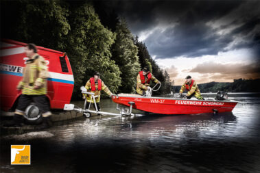 Werbeaufnahme vom Rettungsboot der Feuerwehr Schongau