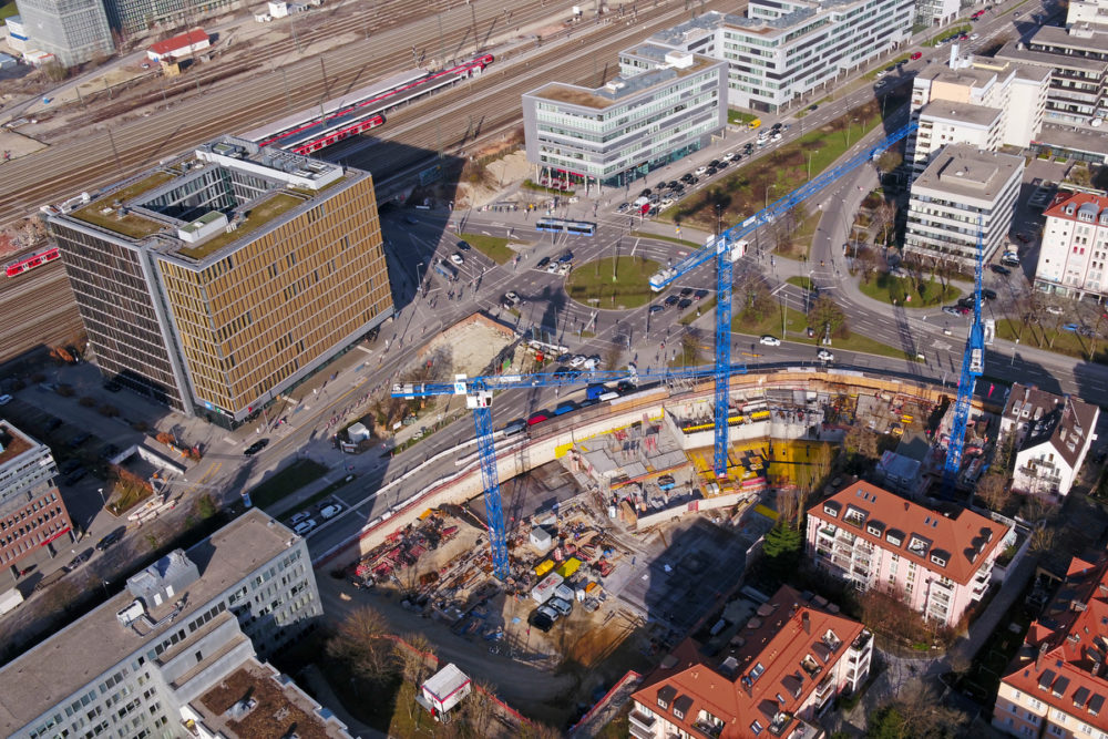 Baustelle in München aus der Luft
