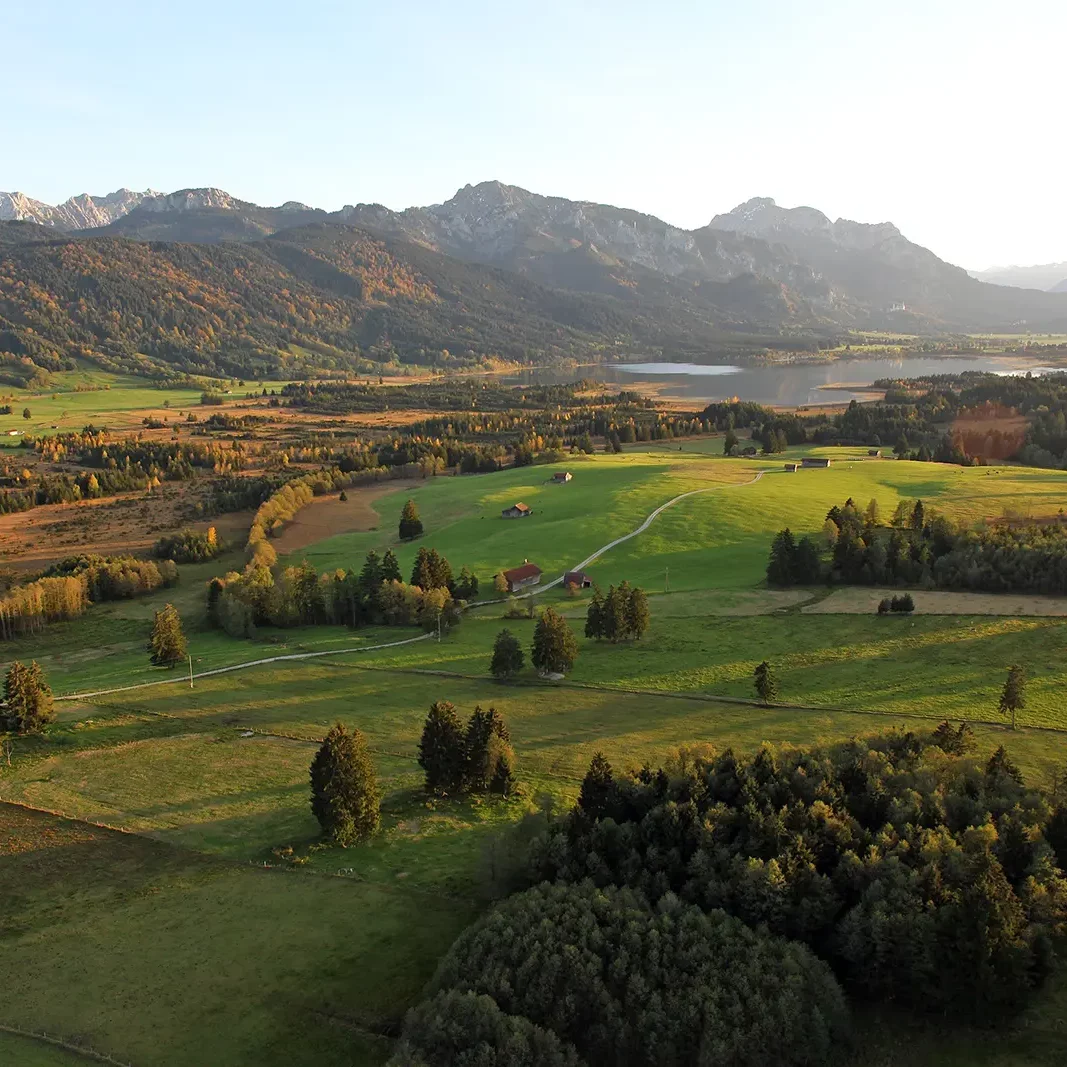 Luftaufnahme von Landschaft bei Füssen