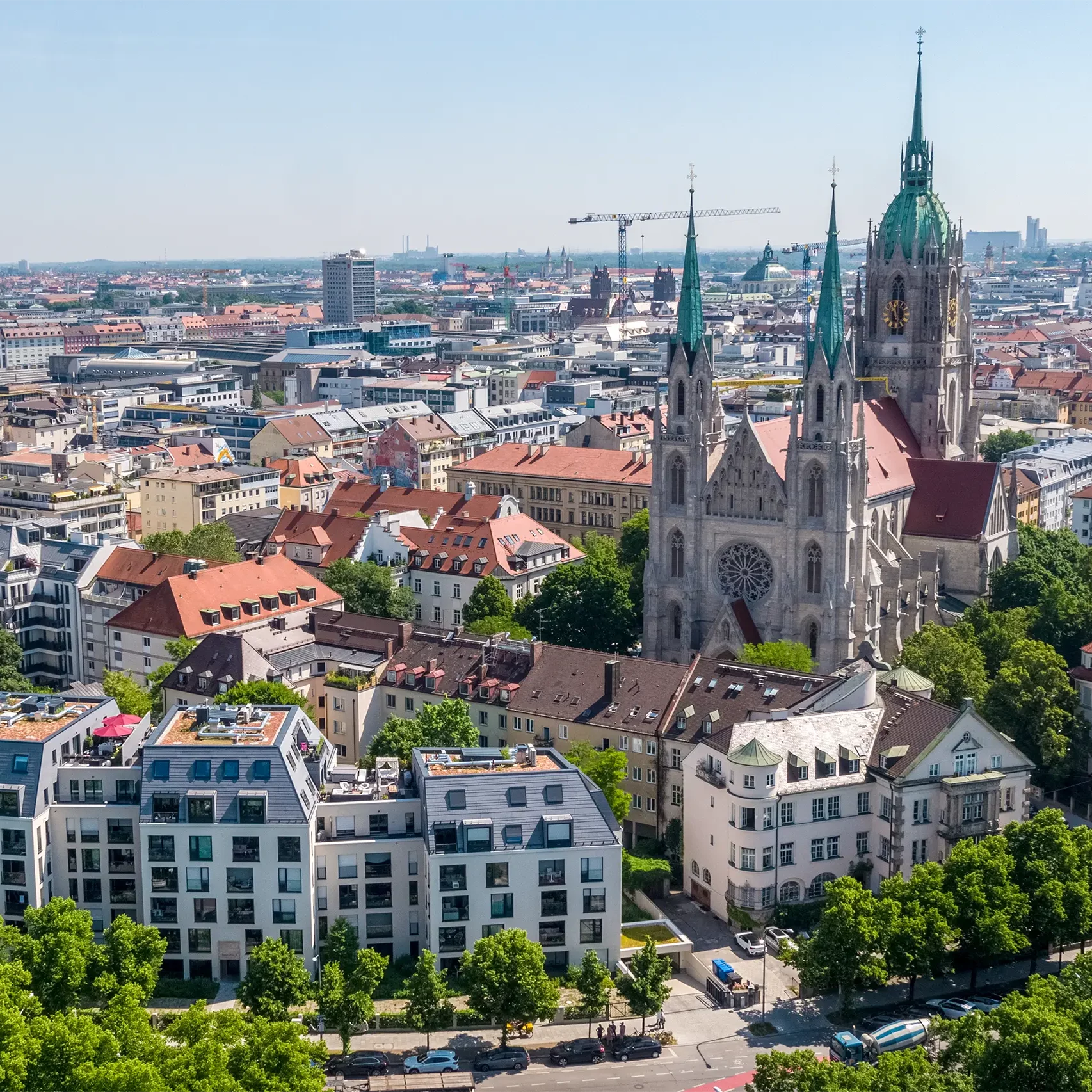 Luftaufnahme von der Paulskirche in München