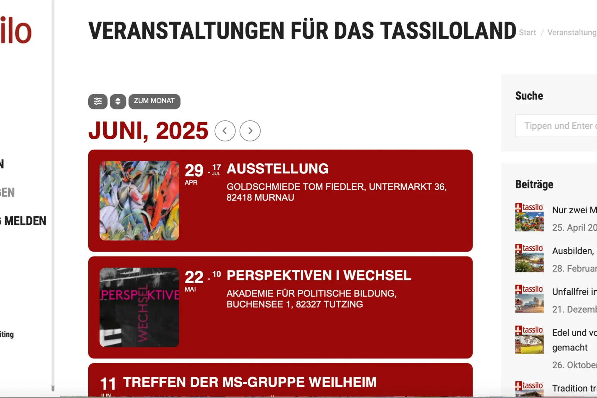 tassilo Website mit neuem Design und neuem Veranstaltungskalender