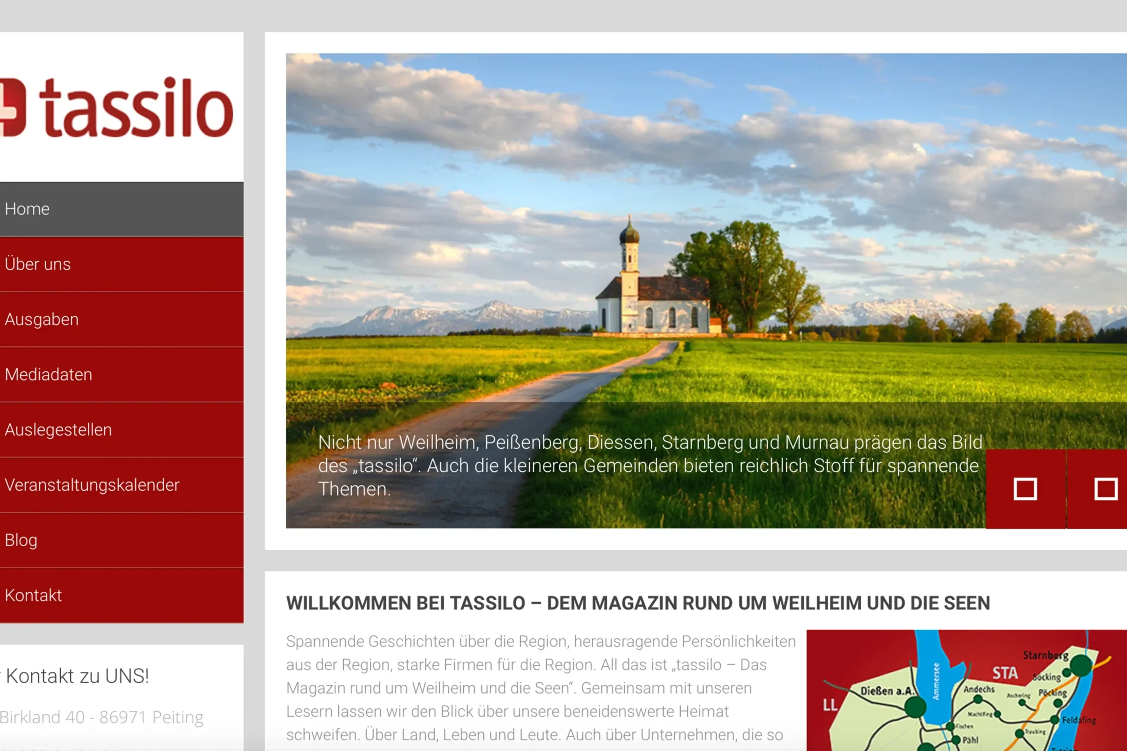 tassilo Website im alten Design mit Menüführung links und drei wechselnden Sliderbilder auf der Homesite.